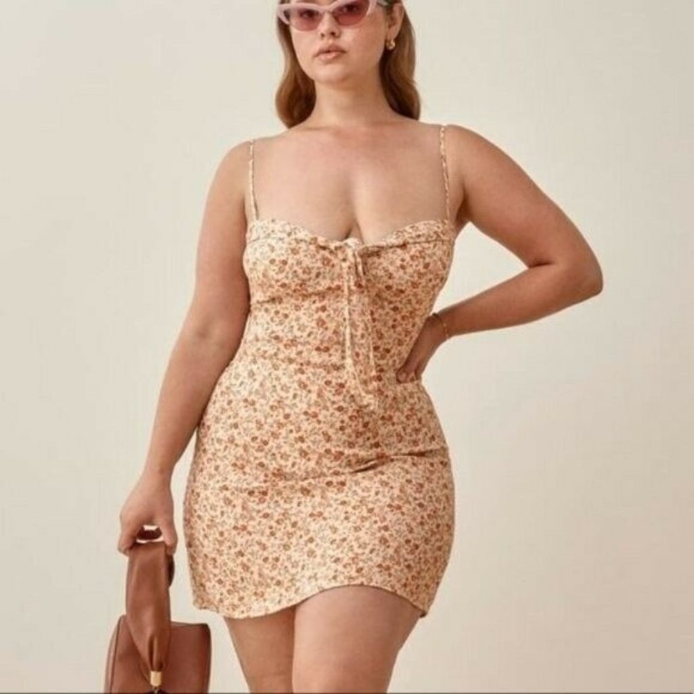 Reformation Helm Sleeveless Mini Floral Print Dress in Fairy Orange Sz 12
